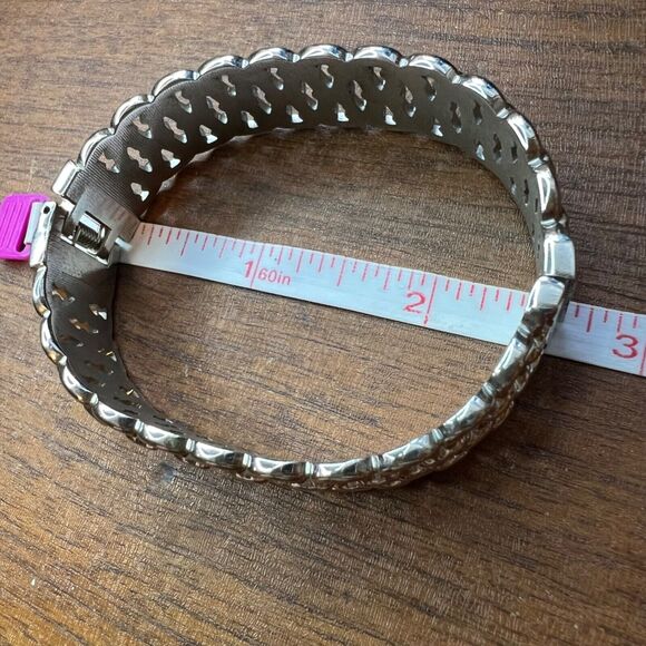 Hinged Woven Cuff Bracelet Statement Jewelry Silver - Picture 12 of 12